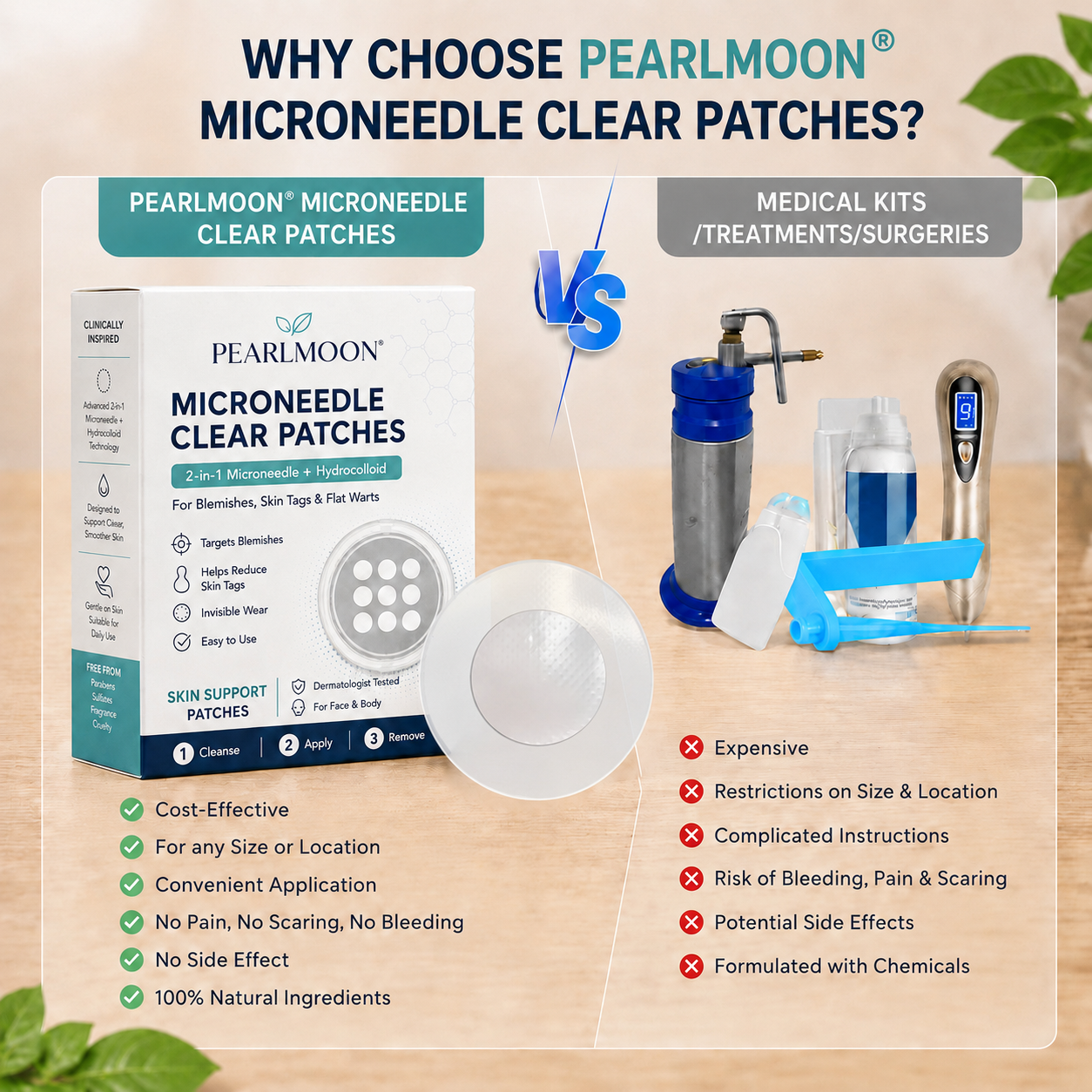 ✨✨𝐏𝑬𝗔𝙍𝙇𝐌𝑶𝗢𝙉®2-in-1 Microneedle & Hydrocolloid Patch🍀| Removes Raised Moles, Acne, Flat Warts & Skin Tags | Helps Improve Wrinkles, Scars & Blemishes | Invisible Patches for Face & Body
